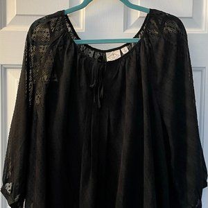 Sheer BLACK long-sleeve peasant blouse Plus Size 3X St. John's Bay